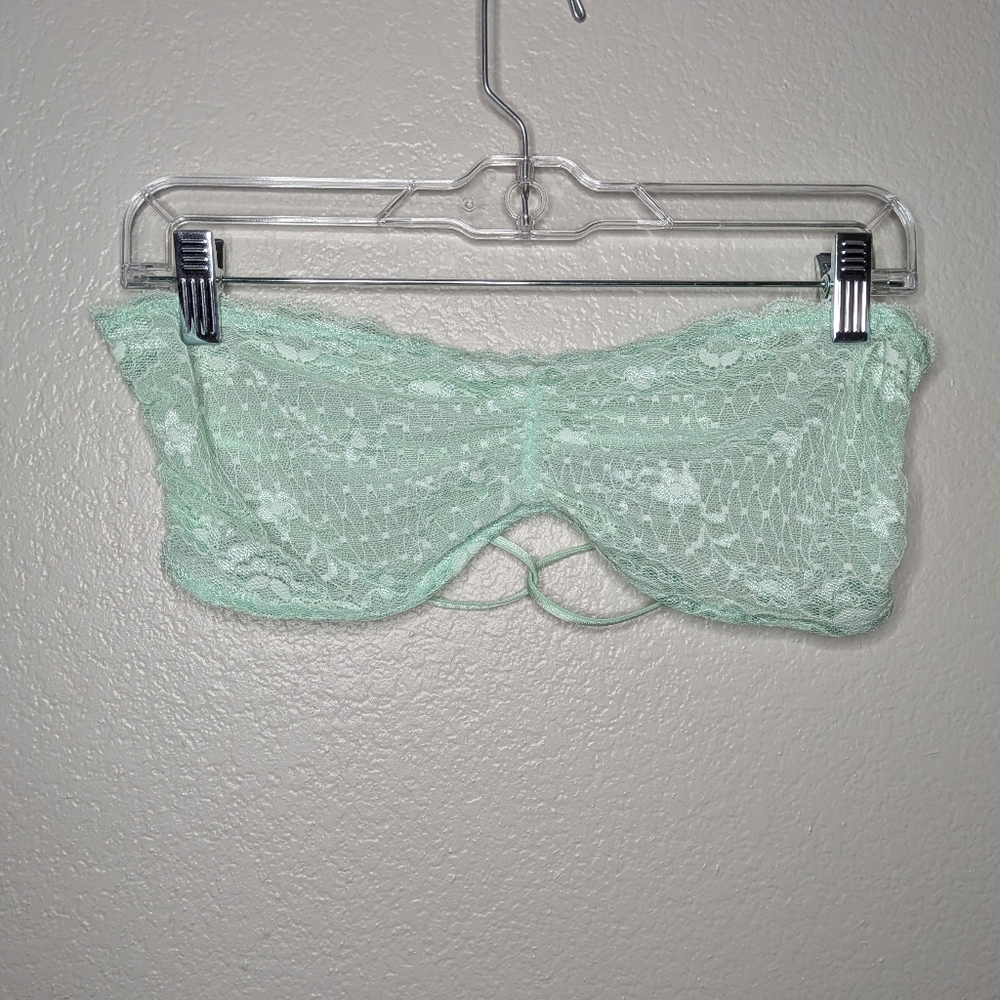 Intimately Free People Mint Green Floral Lace Feminine Dainty Bandeau Bra L